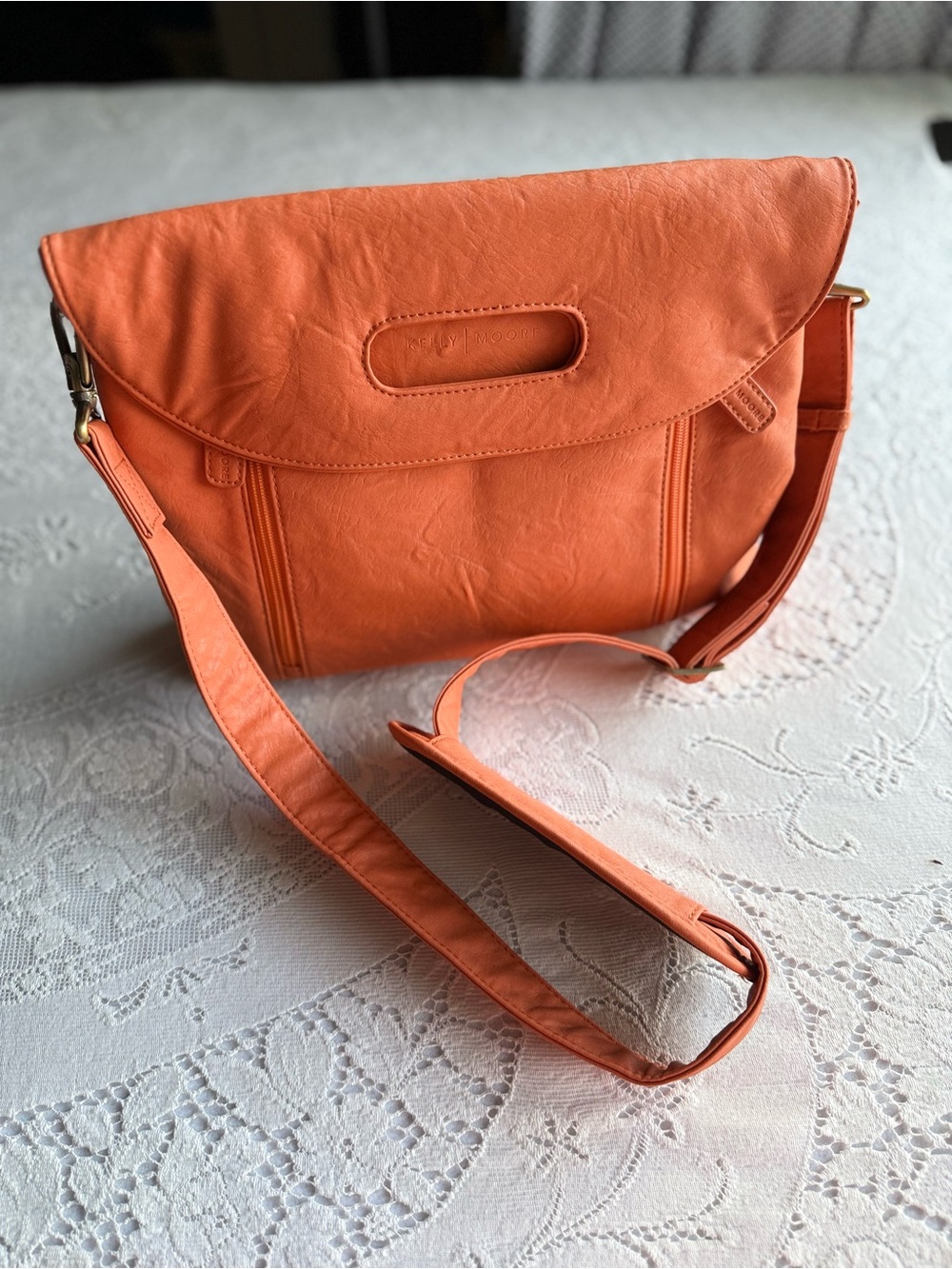 Kelly Moore Orange Vegan Leather Convertible Crossbody Shoulder Camera Bag Purse